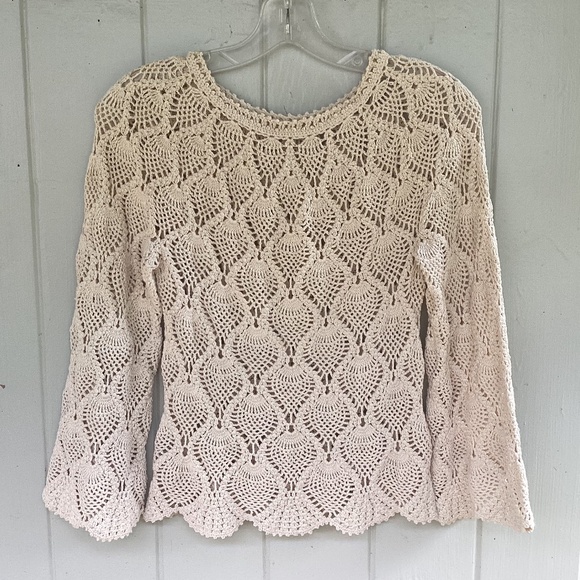 Free People CROCHET boho top ivory blouse xs - Picture 2 of 4